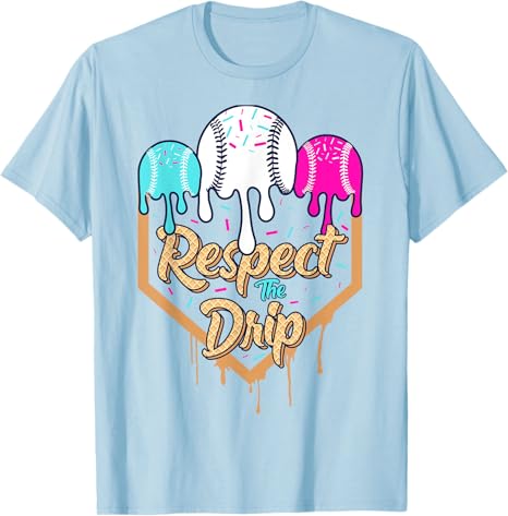 Baseball Drip Boys Ice Cream Waffle Home Plate Respect Dripping TShirt Pink and Blue BaseballDrip Y2k Graphics Saying Tee Tops