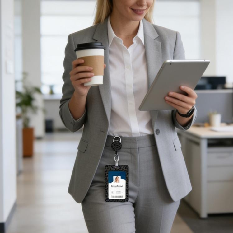 Leopards Retractable Badge Holder Waterproof ABS Card Holder With Retractable Lanyard For Corporate Business Employee