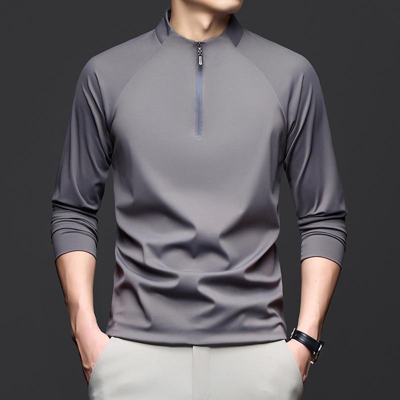 

Men s Solid Color Stand Collar Long Sleeve Cycling T-shirt with Half Zip Hoodie 2XL серый