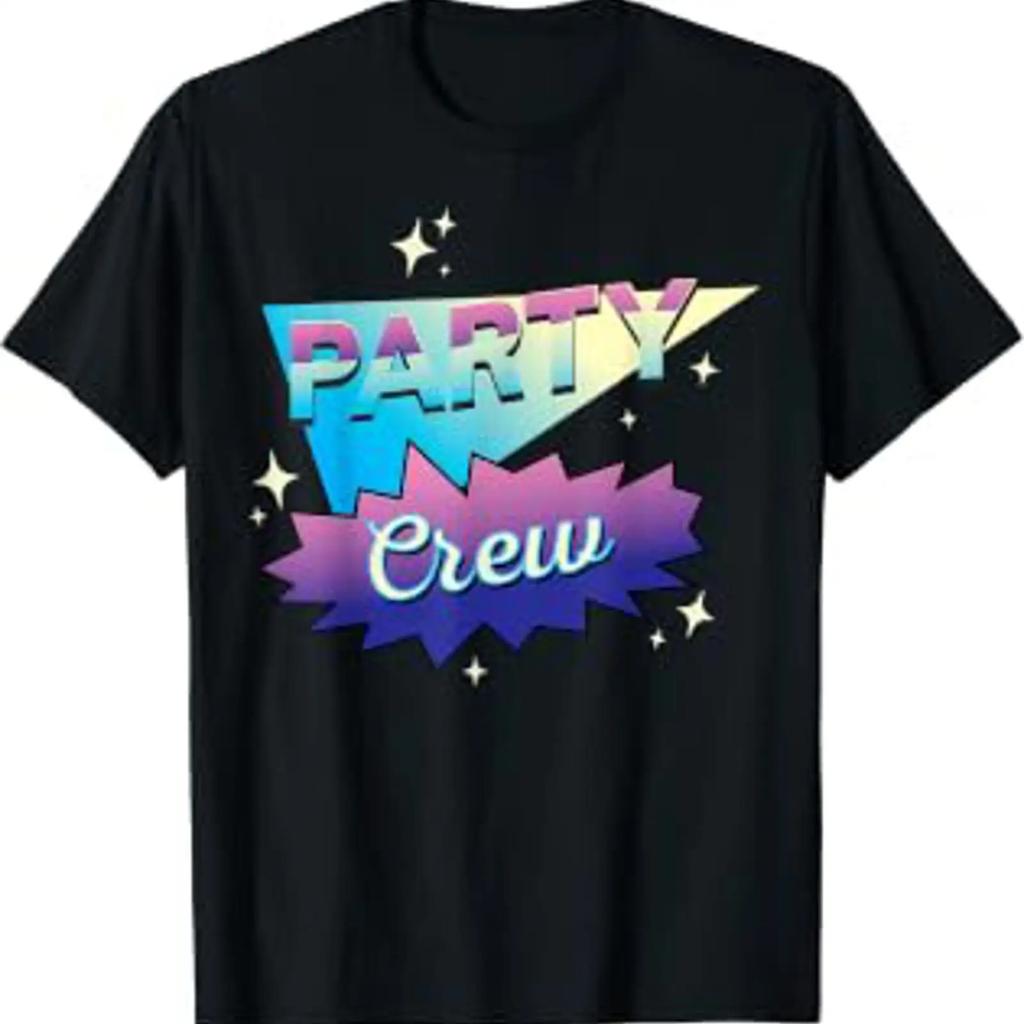 Party Crew 80s 90s Retro Theme T Shirt Vintage Comfortable Stretched Homme Breathable Versatile Stylish Unisex