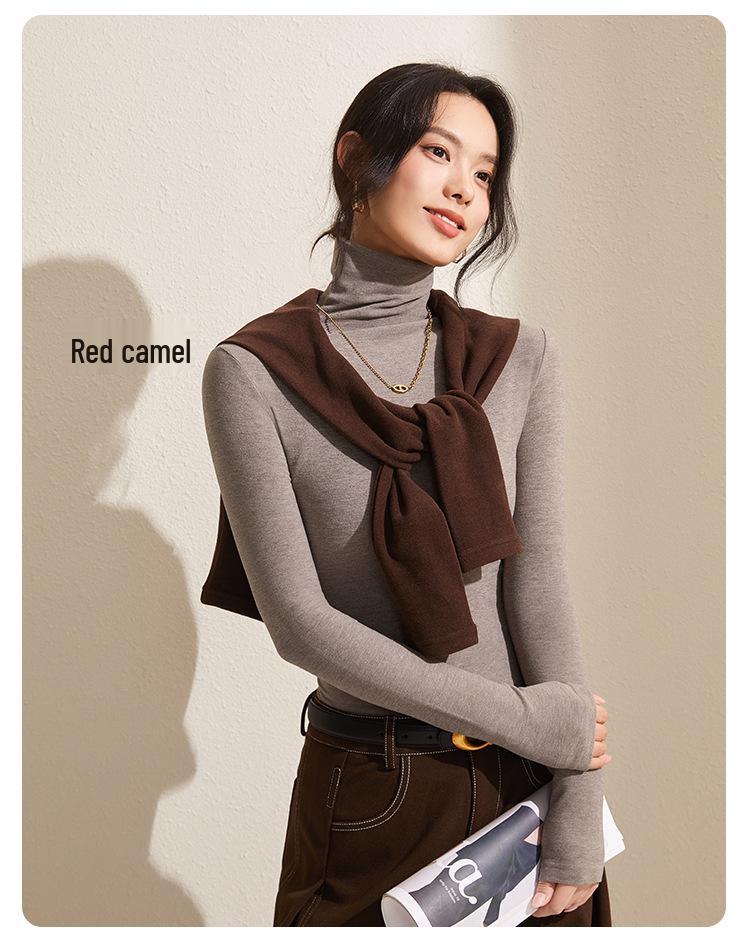 Women's Gray Winter High-Neck Base Layer Shirt - Thick, Warm, Stylish Plus Velvet Inner Wear