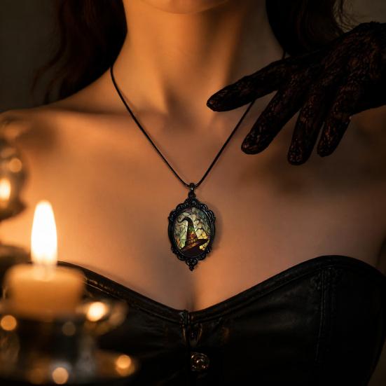 Witchcore Aesthetic Jewelry Vintage Gothic Necklace, Raven Pendant Bat Red Spooky Cosplay Rose Halloween Witchy for Women Everyday Dark Style Necklace