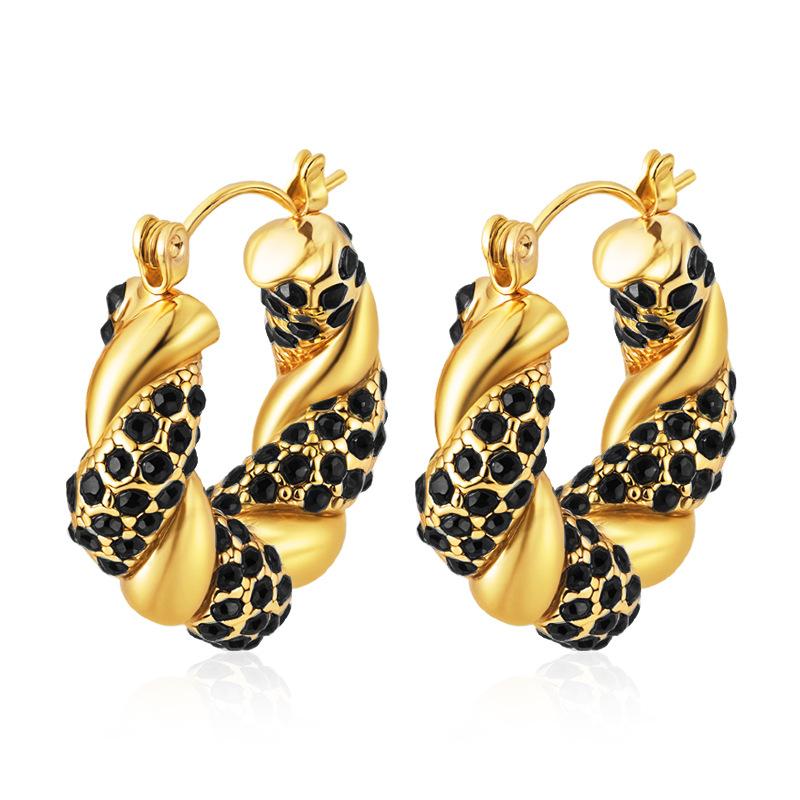 Stylish Round Diamond Snake Stainless Steel Earrings Vintage Geometric Earrings