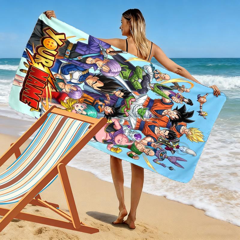 Name Custom Anime Dragon Ball Print Beach Towel, Large Soft Quick Dry Towel for Beach Camping Swimming