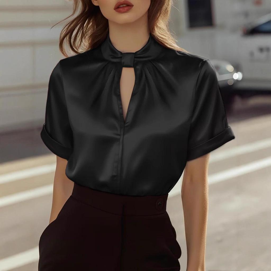 2025 Herbst/Winter Europäisches & Amerikanisches Damen Satin Kurzarm Oberteil Shirt