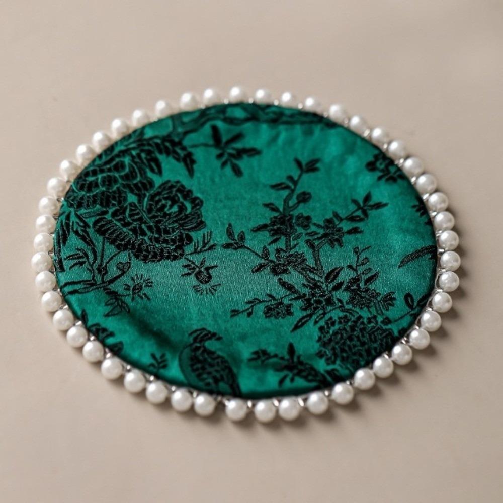 Cloth Pearls Edge Coaster Vintage Teapot Mat Swallow Brocade Cup Mat  Drinkware Accessories