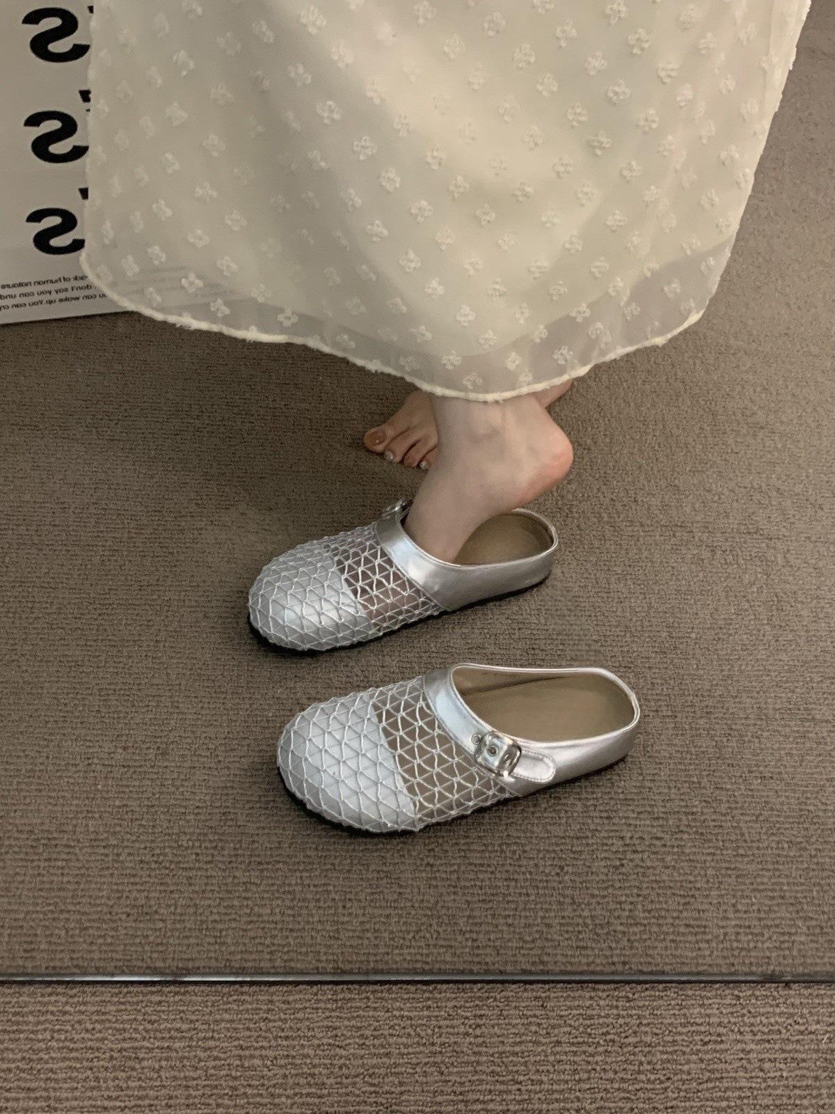 

Поздний вечер ветер платформа ремень пряжка туфли женская верхняя одежда весна и лето отпуск плетеная сумка голова полусандалии одинарные туфли 40 серебряный