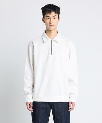STCO Diems Ponte Collar Zip-Up T-Shirt White (Semi-Oversized Fit)_Dtsua21Csw