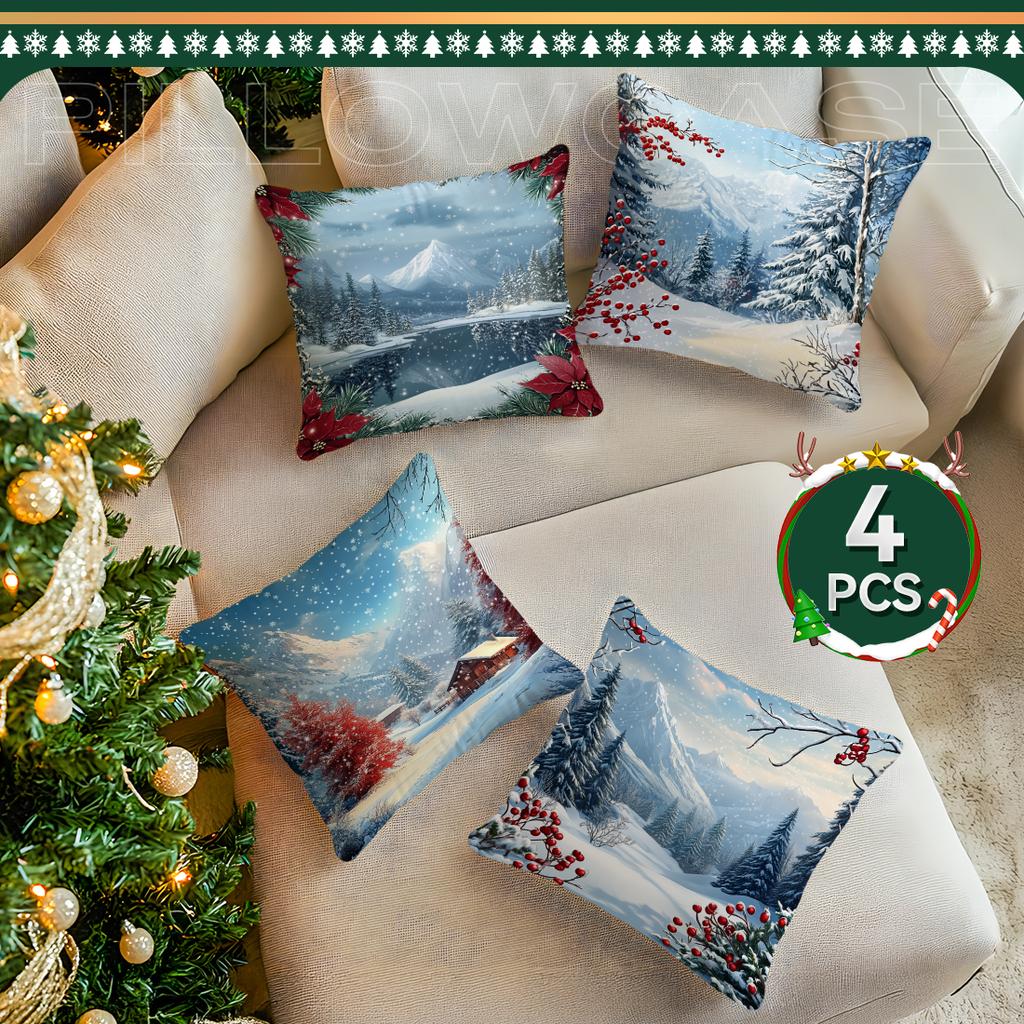 Winter Snow Scenery Pillowcase Printed Polyester 40/45/50Cm Throw Pillowcover Decorative Sofa Cushion Pillowslip Home Decor