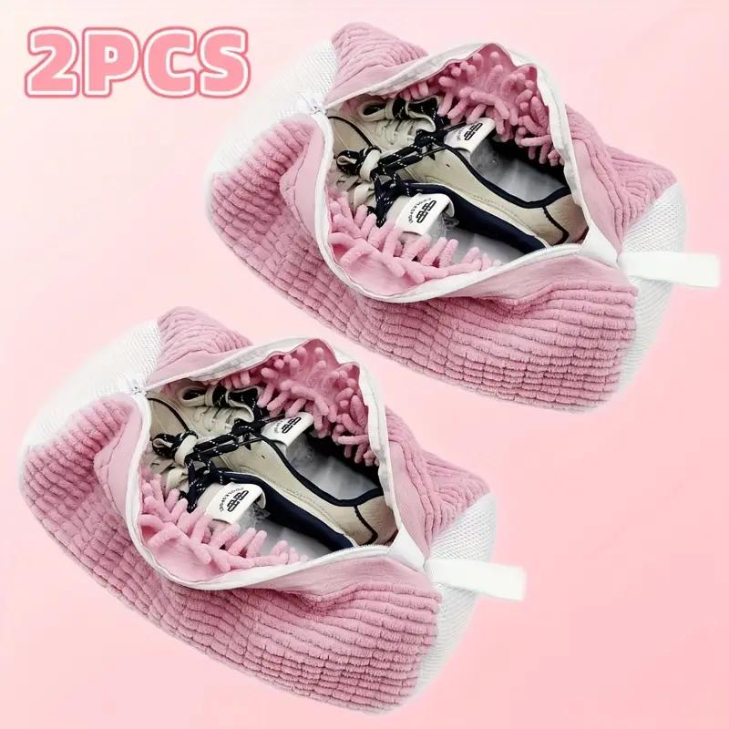 

Многоразовый толстый сетчатый мешок для стирки обуви для стиральной машины Прочный протектор для стирки 2PCS розовый