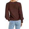 Damen Langarm T-Shirts Rundhals Puffärmel Chiffon Pullover Shirts Einfarbig Bluse Tops