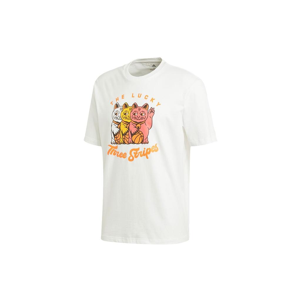 Adidas 3 Cats Graphic Loose Fit Crew Neck Cartoon Print Short Sleeve T-Shirt Men Tops White GE4695