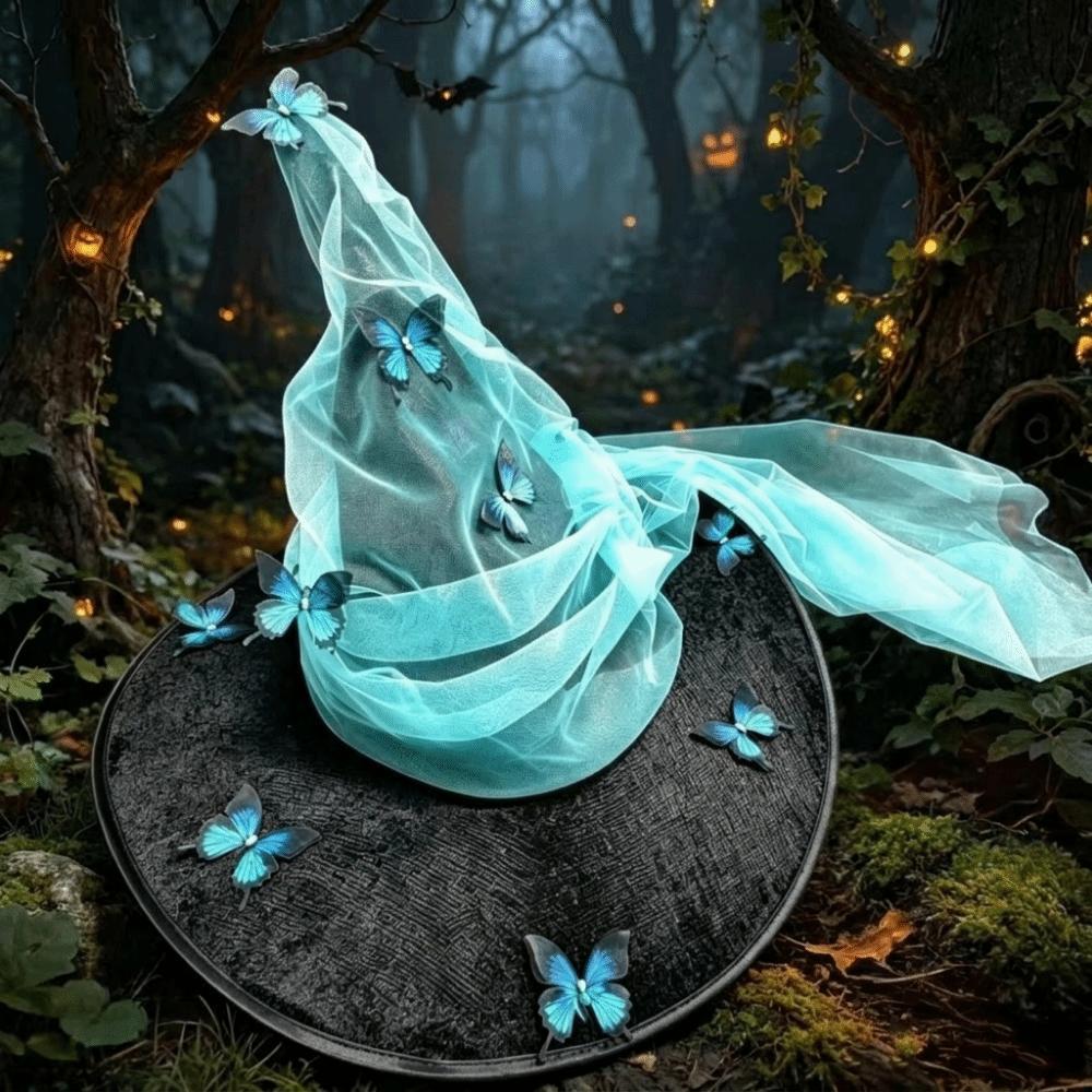 Pleated Halloween Party Butterfly Witch Durable Wizard Cap 12 Butterflies Witch Hat  Masquerade
