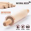 Classic Wood Rolling Pin Rubber Wood Dough Roller with Handles for Baking Pasta
