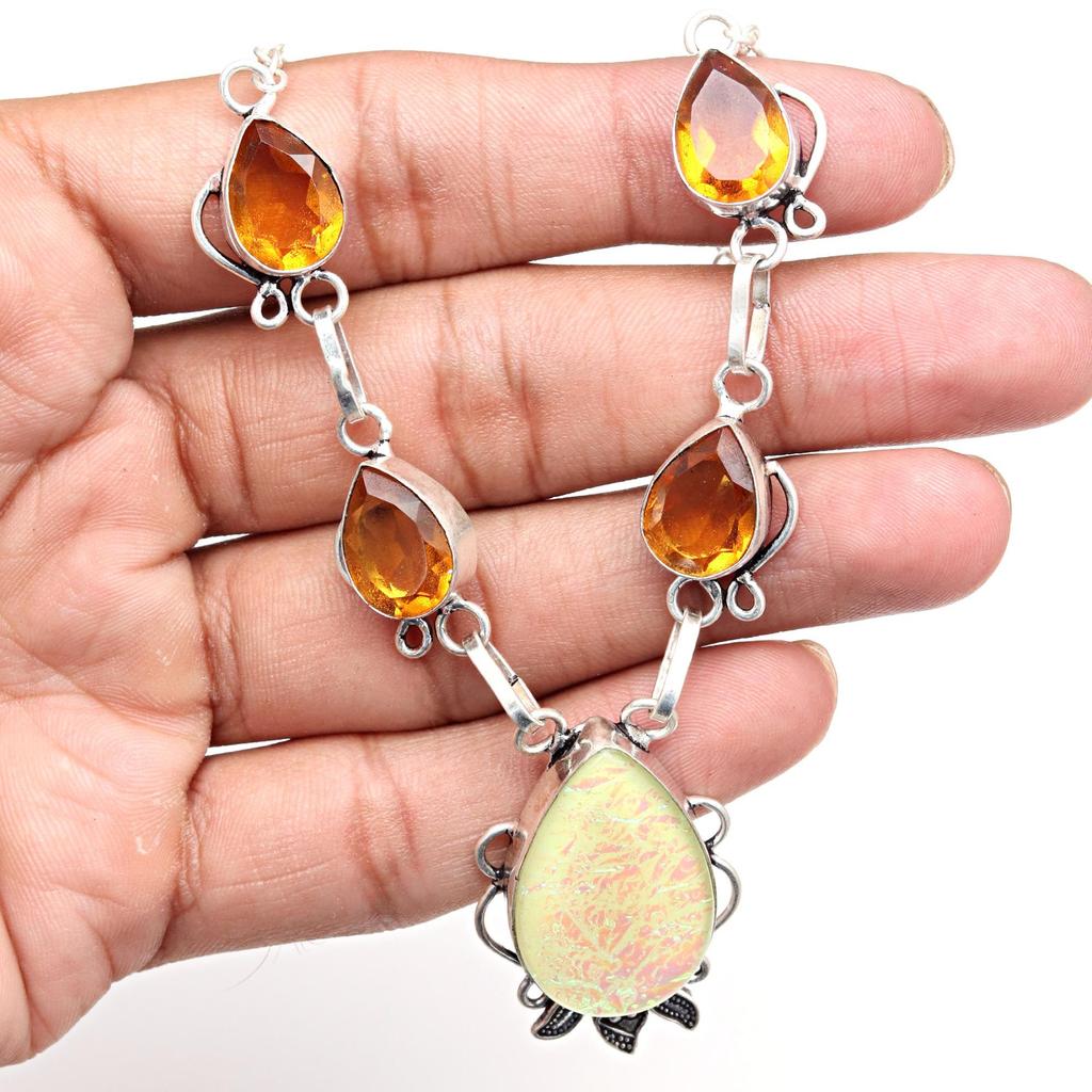 Yellow Austrelian Opal Citrine Mother's Day Jewelry Necklace 20 in