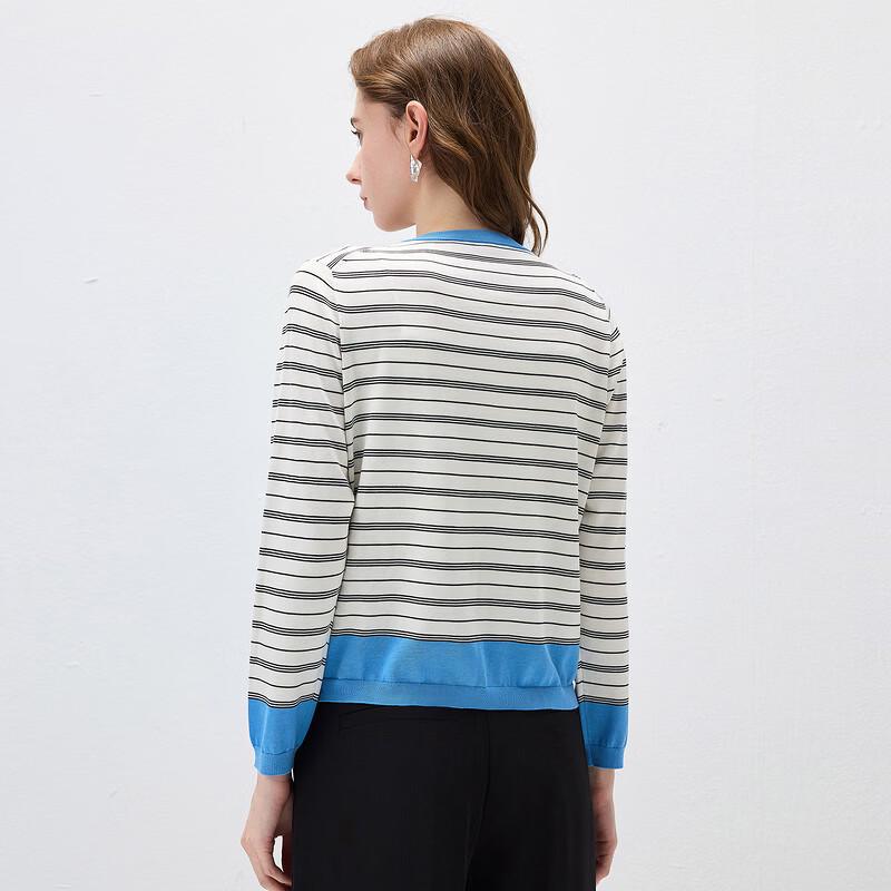 KMBK Women's Striped Silk Blend Long-Sleeve Knit Top