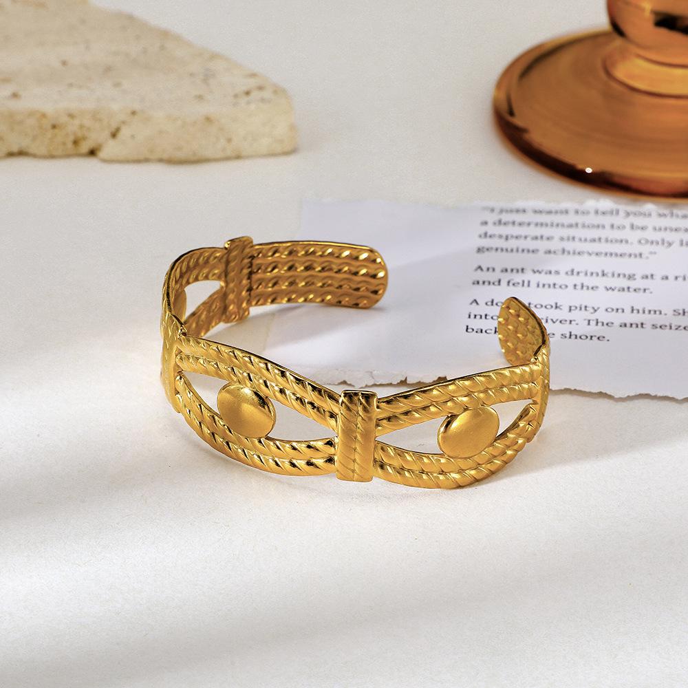 Trendy Women's Gold-Plated Geometric Open Bracelet - Luxurious, Colorfast Design