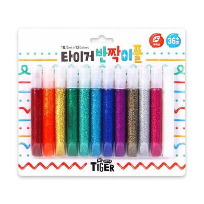 My Little Tiger Tiger Glitter Glue 12 Color Set, Red, Orange, Gold, Mint, Green, Sky, Blue, Purple, Silver, Dark Pink, White, Korean Toys