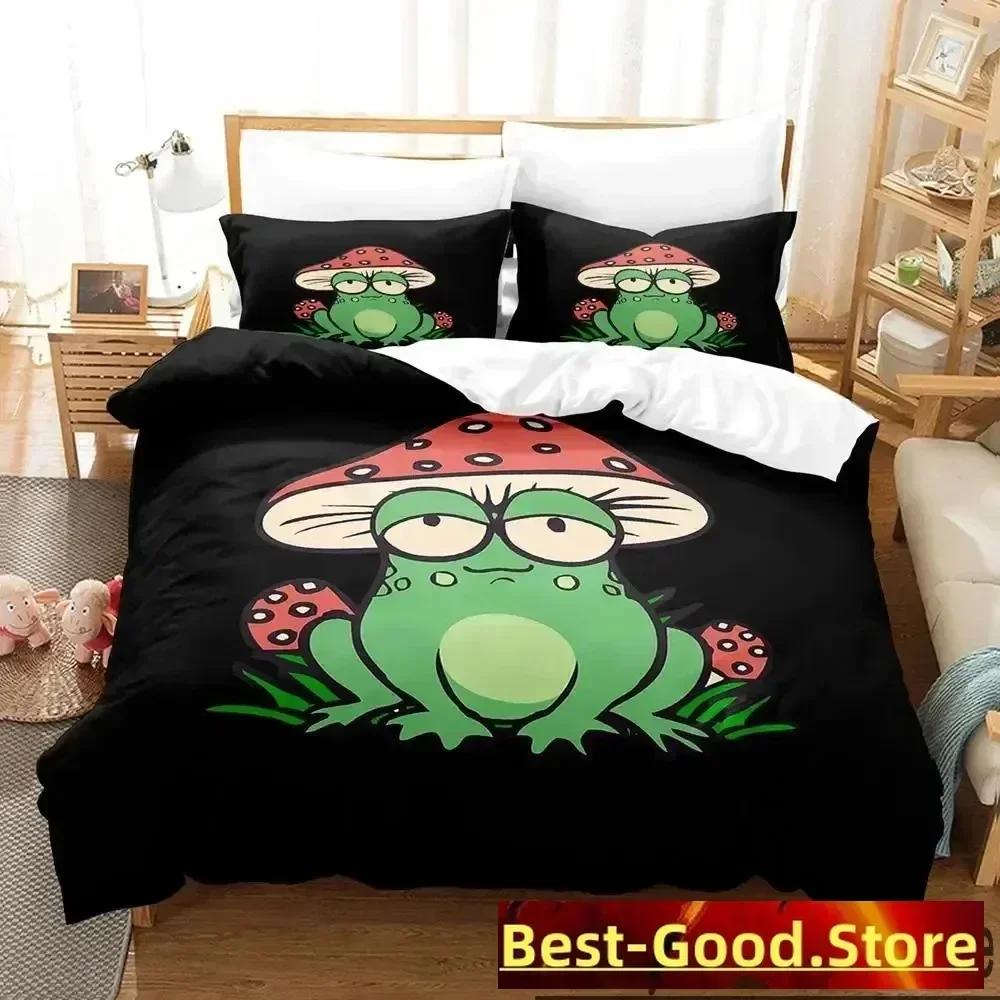 Top Cartoon Cottagecore Frog Mushroom 3D Bedding Set Duvet Cover Quilt Cover Pillowcase Comforter king Queen Size Boys Adult