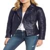 Veste en cuir bleu marine pour femme Noora en peau d'agneau, Coupe ajustée, Veste élégante de motard