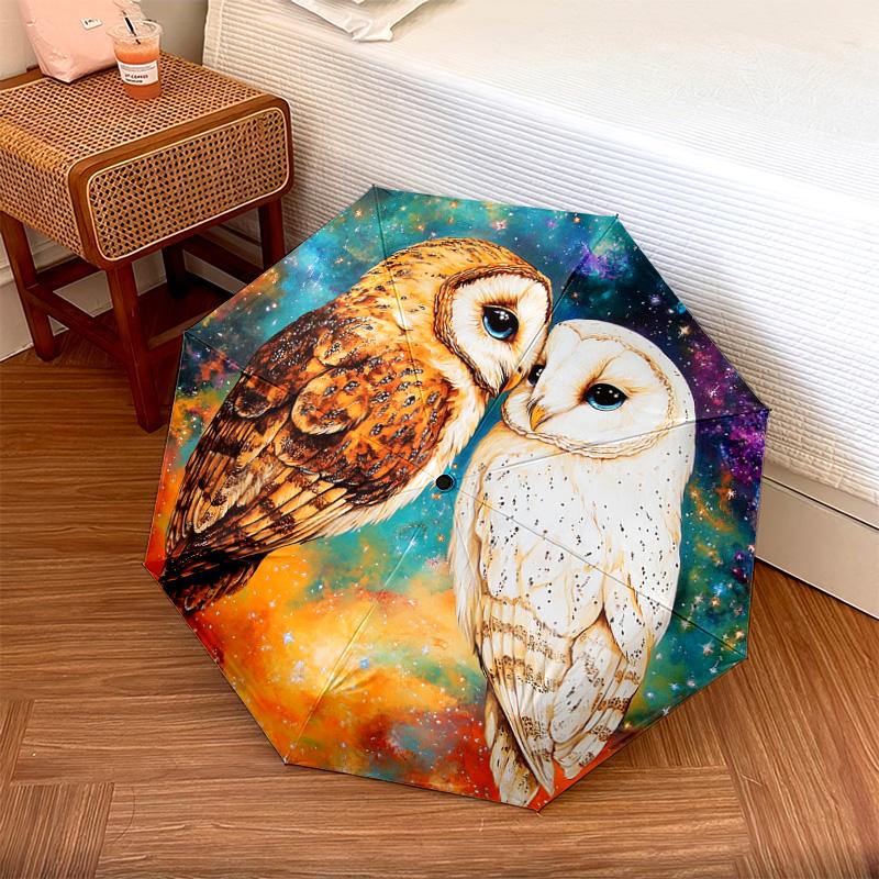 1 PC Automatic Folding Umbrella - Owls Pattern, Portable & Foldable Design with 8 Ribs, Christmas Birthday Gifts