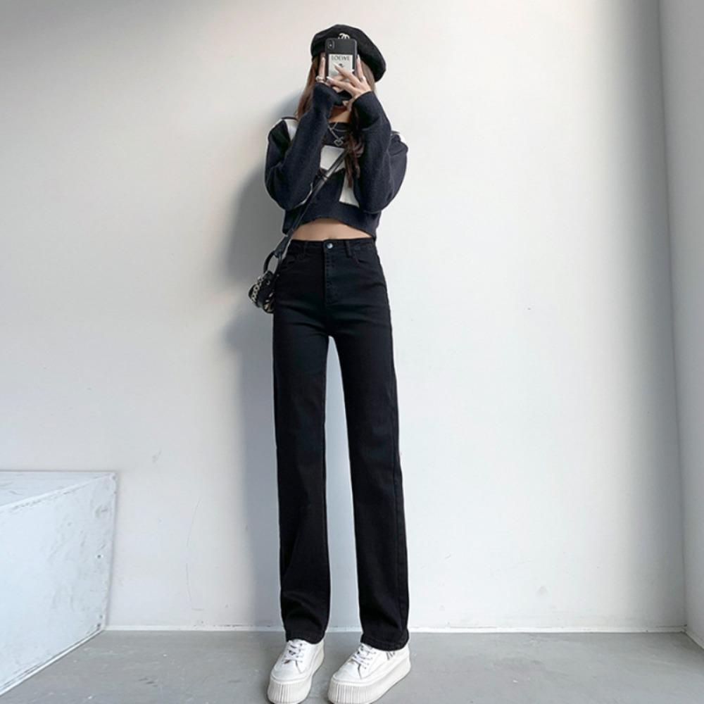 

Straight jeans women s high waist and thin 2025 autumn and winter lazy wind slim commuting versatile wide leg pants ins tide 2XL чёрный