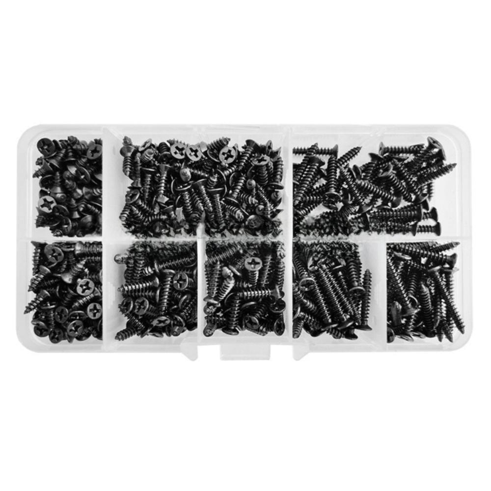 500pcs Durable Metal M3 Screw Kit Cross Head Black Finish Self Tapping Screw Self Drilling Round Head Pan Head Screw Hardware