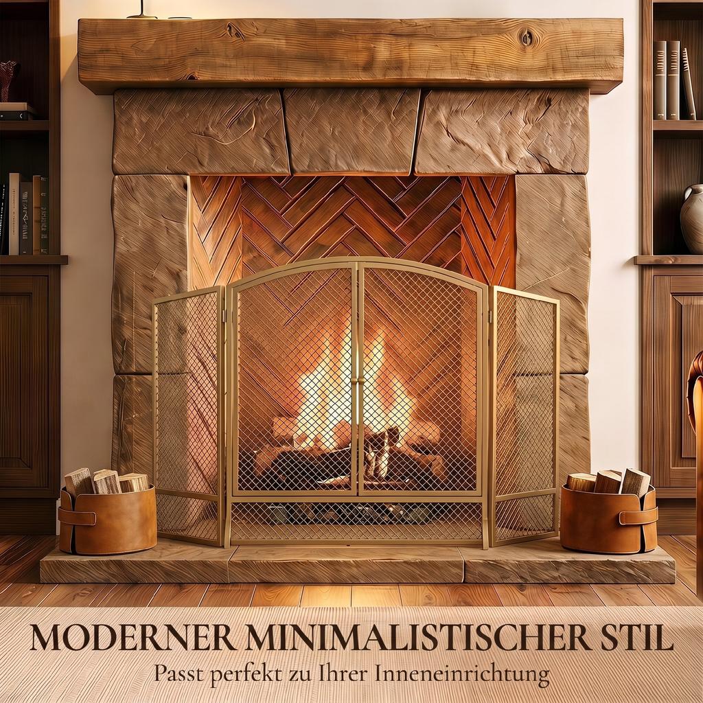 Fireplace Screen, 3-Piece Spark Guard with Double Doors 122x75cm