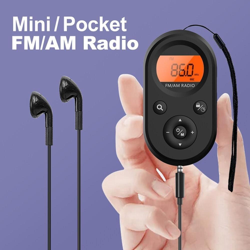 Mini Pocket AM/FM Radio Battery-Powered Stereo Radio with Display Backlight and Headphones