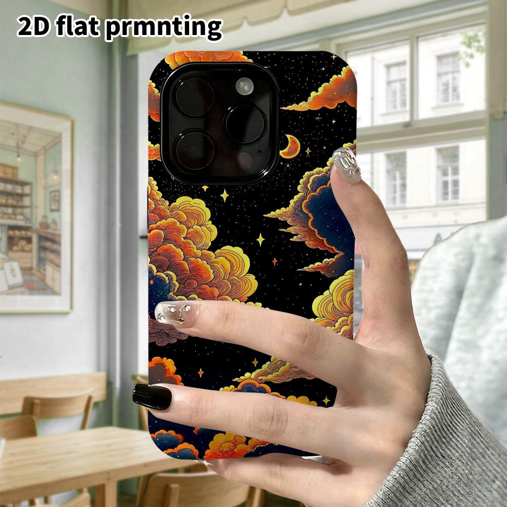 Phone Case: 2D Flat Design Suitable for iPhone 18, 17, 16, 15, 14, 13 Pro Film Protective Case, Couple Style, Starry Sky and Sea of Clouds, Christmas