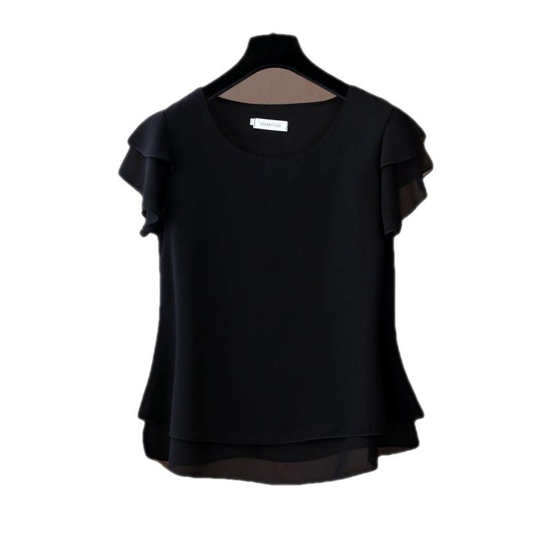 Women's Plus Size Chiffon Top: Loose, Fashionable, Short-Sleeved Summer Blouse