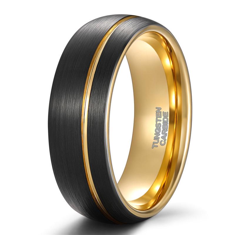 

Men s Brushed Black & Gold Tungsten Ring with Zirconia, 8mm Wide US Size 9.5