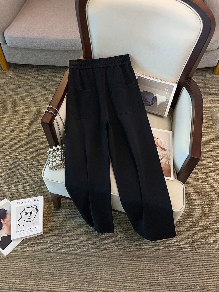 Spring Rhinestone Cuffed Loose Fit Plus Size Straight Leg Pants (300 Jin)