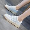 Women's White Platform Sneakers - 5cm Height Boost, Autumn Casual, Velcro, Thick Sole, Genuine Leather.