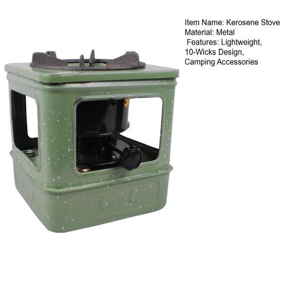 Portable Kerosene Stove Lightweight 10-Wicks Camp Stove Heater Outdoor Cooking BBQ Picnic Camping Hiking 3-5 Person Kerosene Furnace Burner