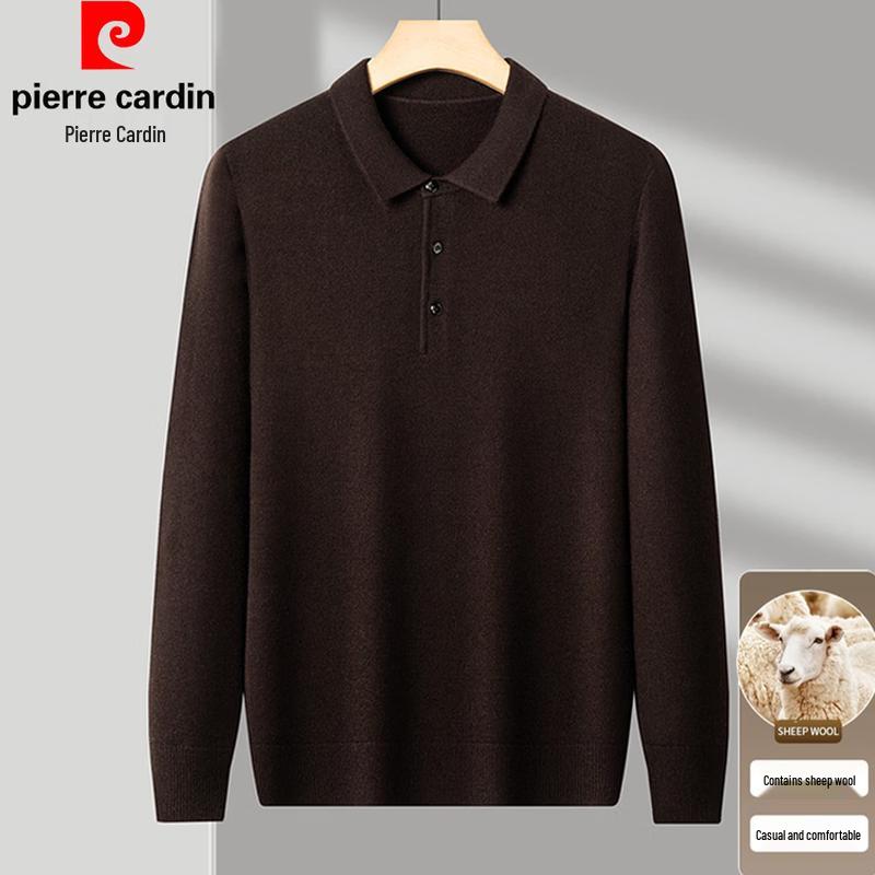 Pierre Cardin Men's Solid Lambswool Blend Thick Knit Polo Sweater
