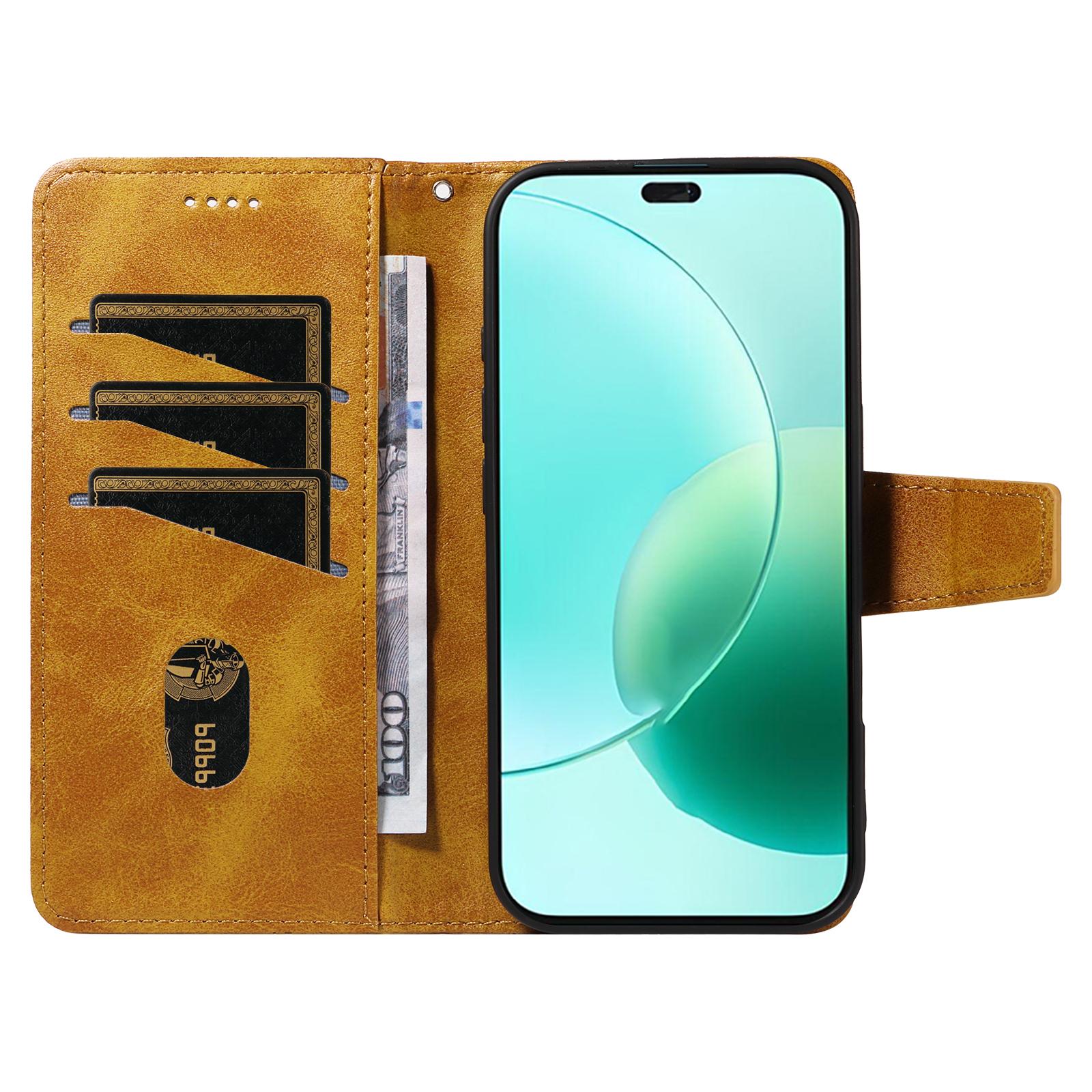 

For Honor 400 Lite Leather Case Wallet Stand Grids Imprinted Phone Cover with Strap Black