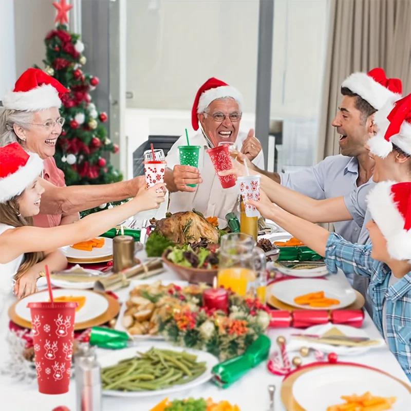 New Christmas Plastic Cup 710ML PP Straw Cup With Lid Reusable 24OZ Water Bottle Juice Iced Coffee Milk Cups for Santa Parties