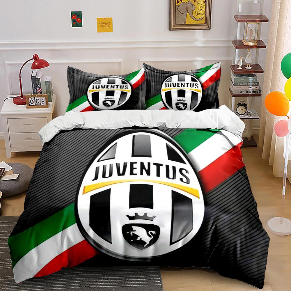 Juventus Logo Design with Striped Background Bedding Set (1 Duvet Cover, 2 Pillowcases, Duvet Not Included) Sofas