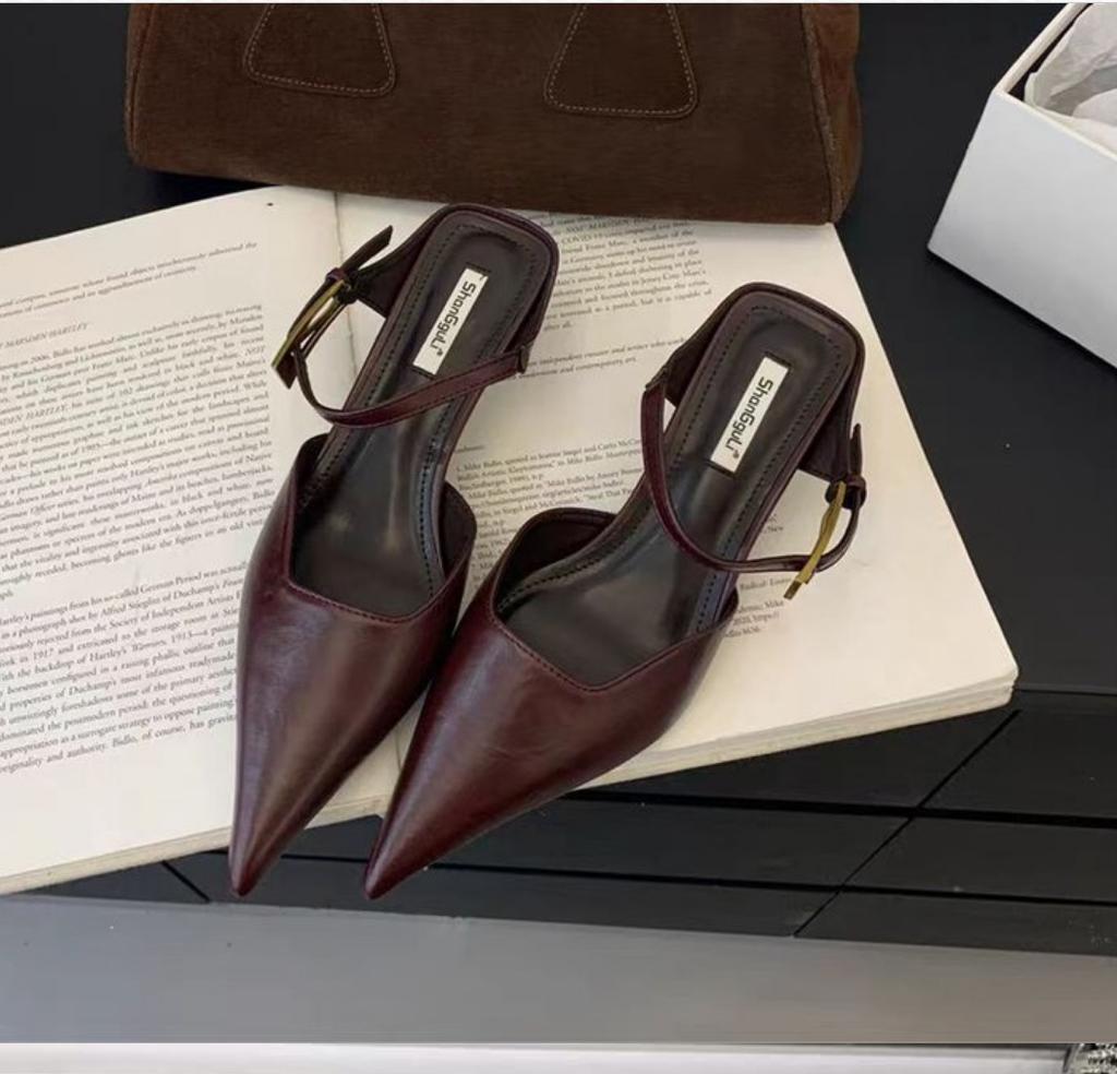 Retro Street Style Design Dünne Hohe Absätze Spitze Zehen Frauen Pumps Schnallenriemen Bankett Party Slingbacks Weibliche Mules Schuhe