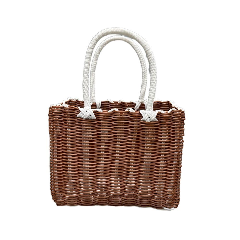 

Plastic Hanging Baskets Imitation Rattan Woven Handbag New Storage Basket Home Decoration B 27*21*14cm