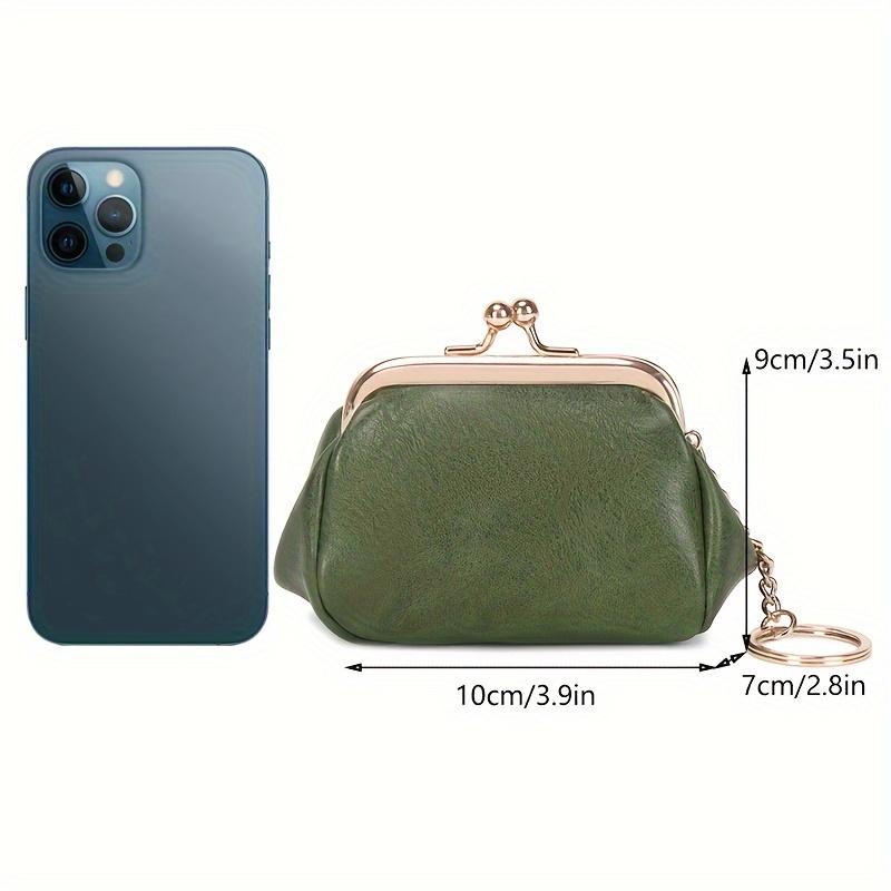 Portafoglio Mini Portamonete Vintage da Donna con Chiusura a Bacio e Portachiavi (Meccanismo di bacio), Design Minimalista ad Anello Rotondo