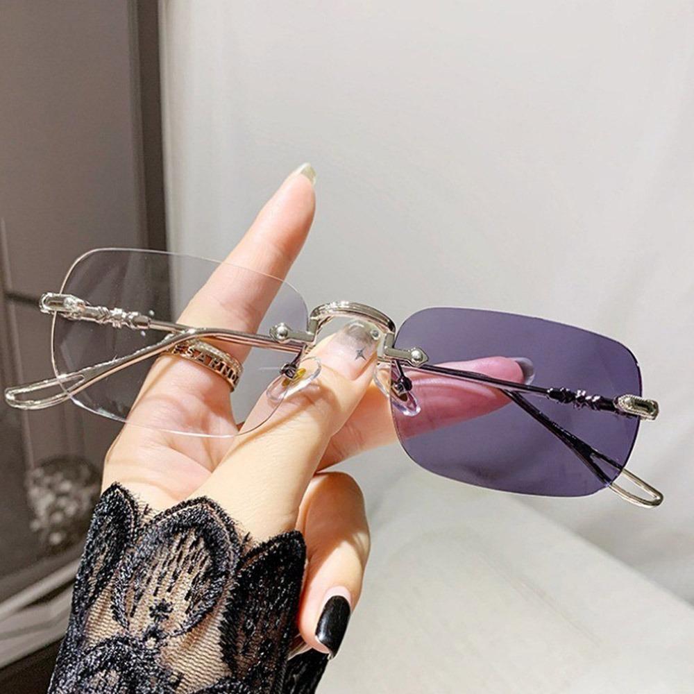 Y2K Vintage Frameless Cut Edge Glasses Anti Eyestrain Eye Protection Anti-Blue Light Glasses Travel Eyewear Metal