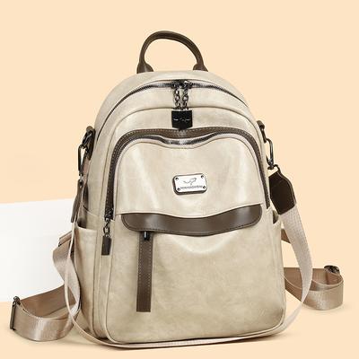 Pu Backpack Women's Retro Large Capacity Backpack Multi-Functional Shoulder Bag