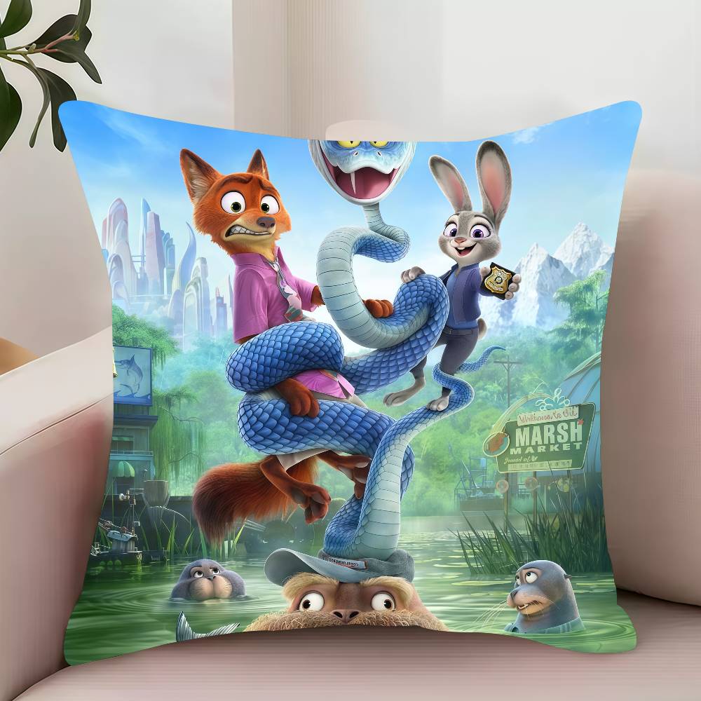 

MINISO Cartoon Z-Zootopia 2 Pillow Case Decor Protective Covers Comfortable soft for Sofa Living Room Home office 12x12Inch