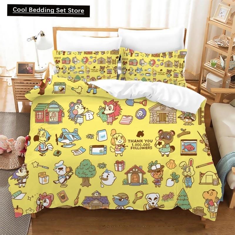 3D Print Animal Cartoon Crossing Game Bedding Set Double Twin King Duvet Cover Comforter Pillowcase Boys Girls Adults Bedroom