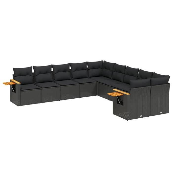 VidaXL Salon de Jardin avec Coussins 10 pcs, Canapés de Terrasse, Ensemble de Meubles de Patio, Mobilier d'Extérieur, Noir 3259591