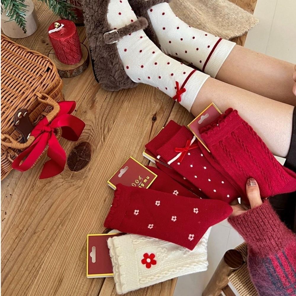 Cute Pattern Christmas Socks Thick Warm Polka Dot Socks Fashion Mid-Calf Socks