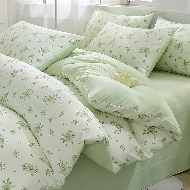 New Spring Duvet Cover Class A Double Yarn Printed Knitted Cotton 3-4 Piece Quilt Bed Sheet Pillowcase Small Fresh Bedding