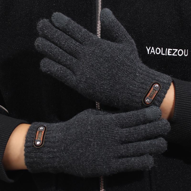 

Мужские зимние перчатки для велоспорта с сенсорным экраном — теплые, шерстяные, вязаные, с пятью пальцами Plus Size 23cm серый